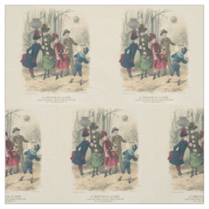 Tecido Antigo Jogo de Bola de Crianças Vitorianas de 1880