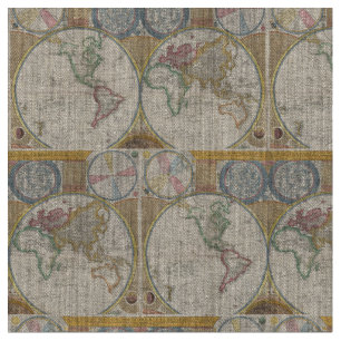 Tecido Antigo Mapa do Mundo