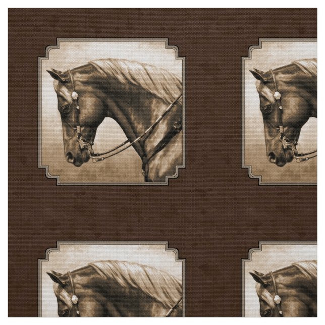 Tecido Antigo Quarto Oeste Horse Sepia Brown (Modelo)