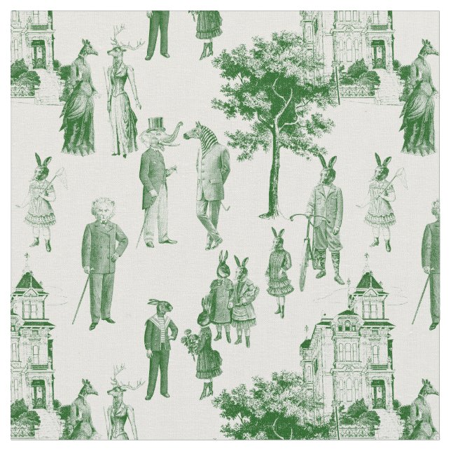 Tecido Antiguamente vitorioso animal toile verde (Detalhe)