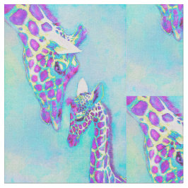 Tecido aqua e girafas roxos