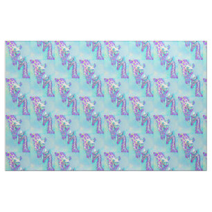 Tecido aqua e girafas roxos