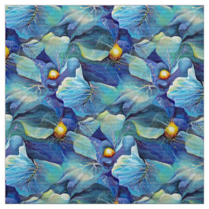 Tecido Aqua Floral de Cores Aquáticas e Blues, pintados à