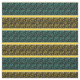 Tecido Aqua/ouro, dourado/listras brancas - preto