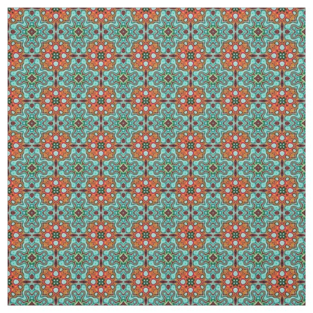 Tecido Aqua Turquoise Azul Laranja Vermelho Castanho Oriu (Modelo)