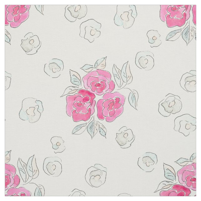 Tecido Aquarela. Rosas rosa. (Modelo)