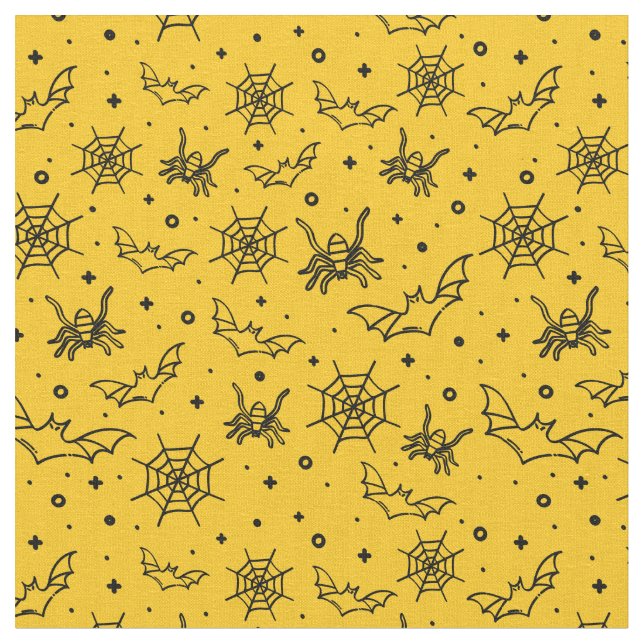 Tecido Aranha Preta, Web e Bat em Dourado Amarelo (Detalhe)