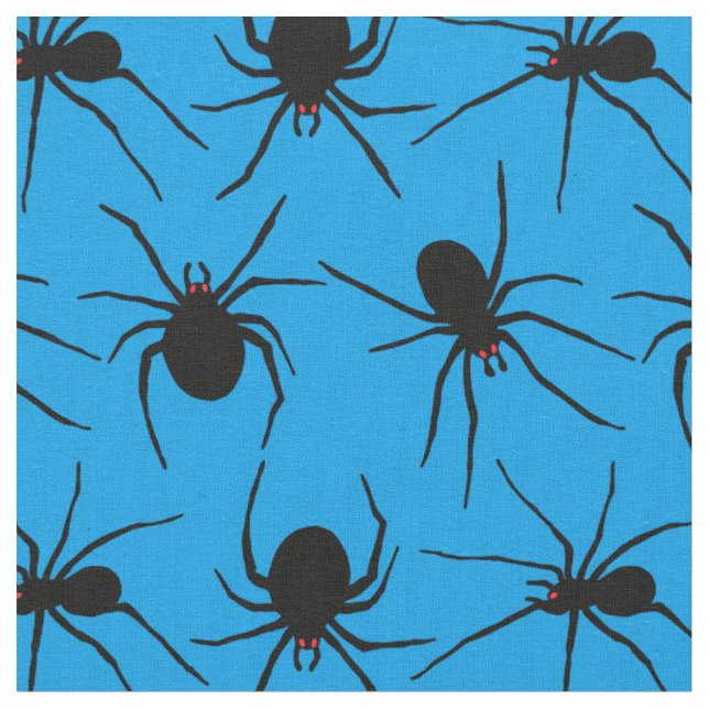 Tecido Aranhas Assustadoras Com Olhos Vermelhos Azul Padr (Detalhe)