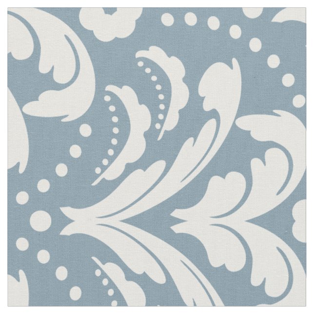 Tecido Art Deco 1930s Damasco Floral Azul e Branco (Detalhe)