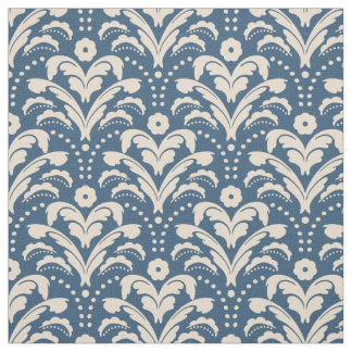 Tecido Art Deco 1930s Damask Floral Faux Burlap Blue