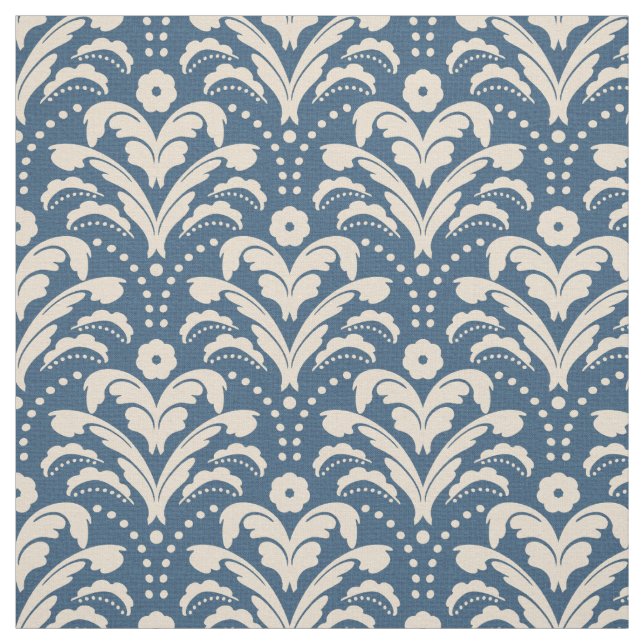 Tecido Art Deco 1930s Damask Floral Faux Burlap Blue (Modelo)