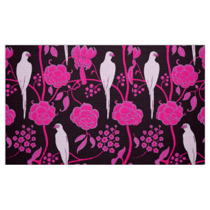 TECIDO ART DECO BLACK PINK FUCHSIA FLORES, PARTES BRANCAS