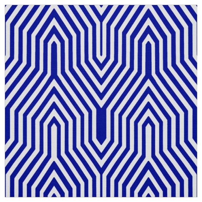 Tecido Art Deco Geométrico - azul de cobalto e branco (Modelo)