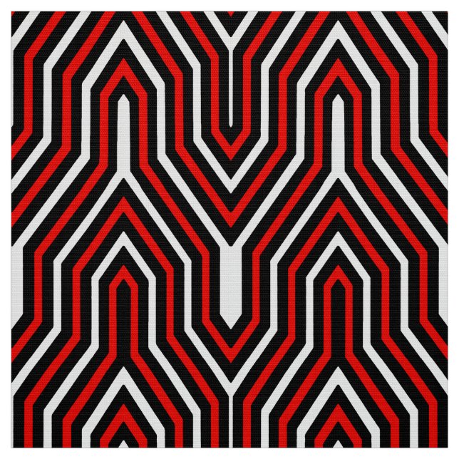 Tecido Art deco geométrico - vermelho, preto e branco (Modelo)