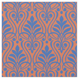 Tecido Art Deco Pattern 01 - Azul prussiano em laranja