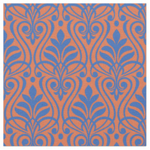 Tecido Art Deco Pattern 01 - Azul prussiano em laranja