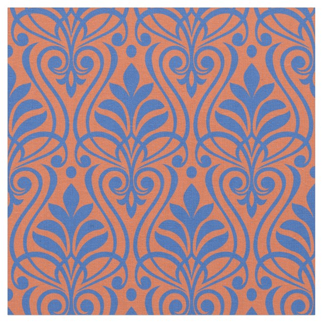 Tecido Art Deco Pattern 01 - Azul prussiano em laranja (Detalhe)