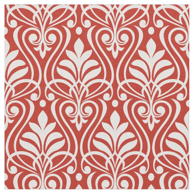 Tecido Art Deco Pattern 01 - Branco sobre o Vermelho Pers (Detalhe)