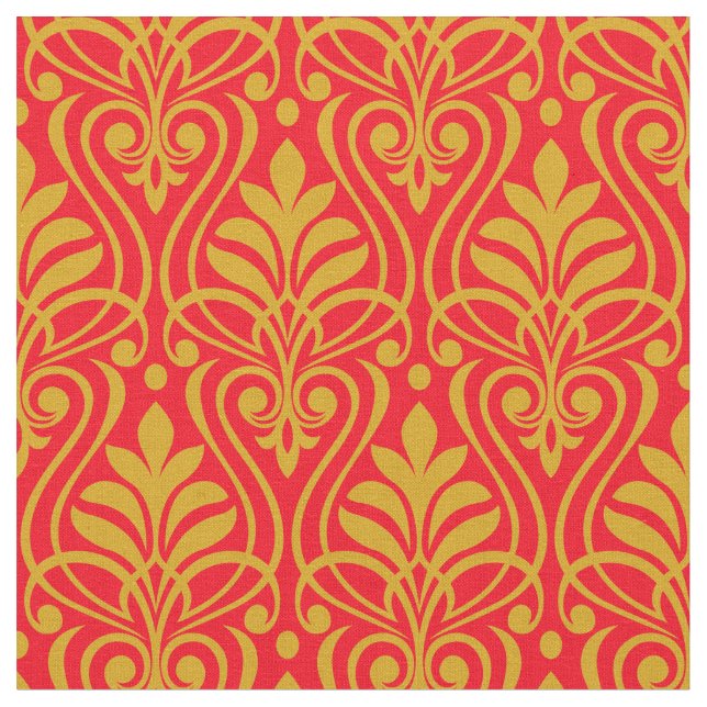 Tecido Art Deco Pattern 01 - Deco Dourado 2 em vermelho c (Detalhe)