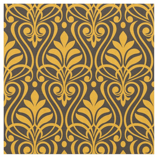 Tecido Art Deco Pattern 01 - Gamboge vívido sobre Deco Bl (Detalhe)