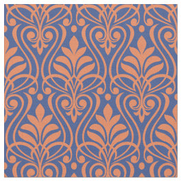 Tecido Art Deco Pattern 01 - Laranja no Azul Prussiano
