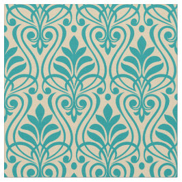 Tecido Art Deco Pattern 01 - Teal on Off-White