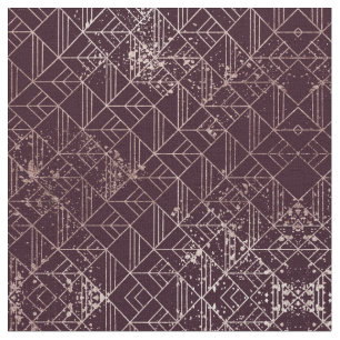 Tecido Art Deco Wine Red Dourado Geométrico Retro Pattern