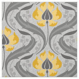 Tecido Art Nouveau Flores selvagens, Amarelo e Cinzas
