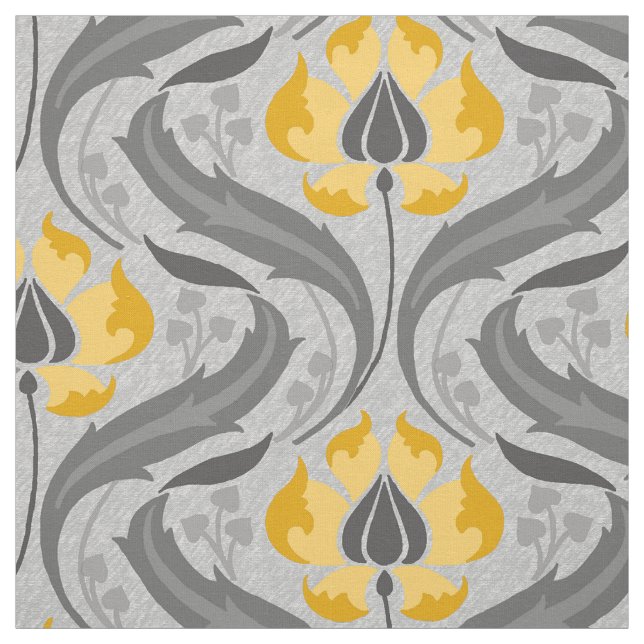 Tecido Art Nouveau Flores selvagens, Amarelo e Cinzas (Modelo)