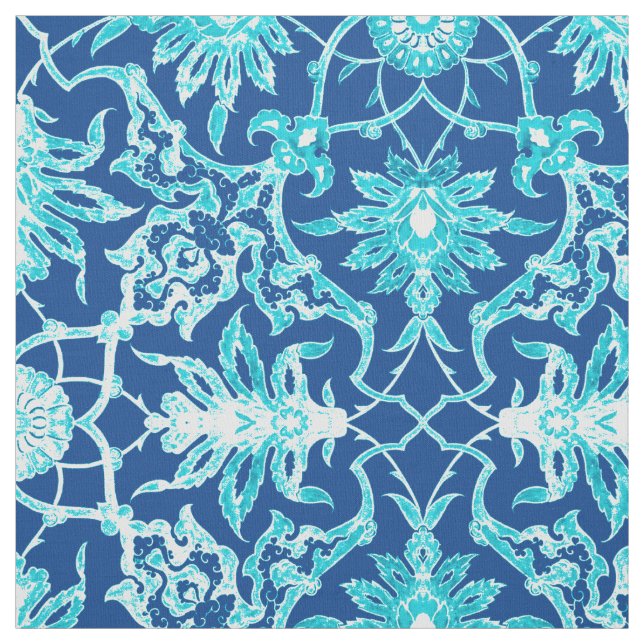Tecido Art Nouveau - Padrão Chinês - Turquesa e Azul (Modelo)
