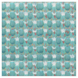 Tecido Arte de 1950: Shell Textile Geométrico Teal