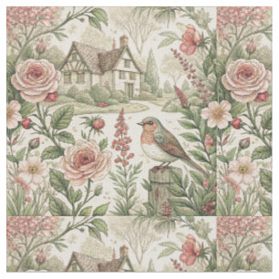 Tecido Arte de Padrão Floral de Jardim de Cottage Inglês
