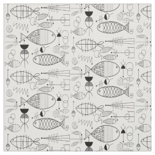 Tecido Arte de Peixe do Século médio Preta e Branca
