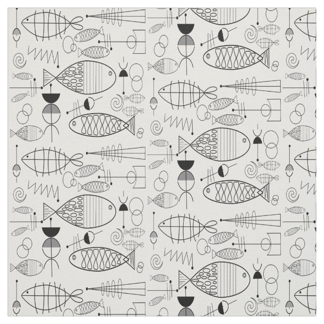 Tecido Arte de Peixe do Século médio Preta e Branca (Modelo)