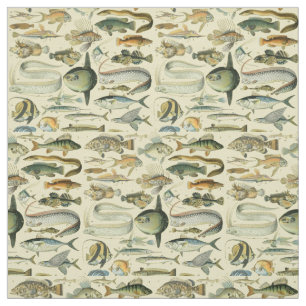 Tecido Arte De Pesca Científica Dos Peixes Vintage