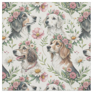 Tecido Arte de Retrato de Cachorro Floral - Padrão de Des