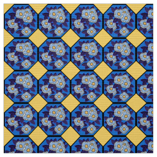 Tecido Arte Deco Húngaro Azul Real e Amarelo