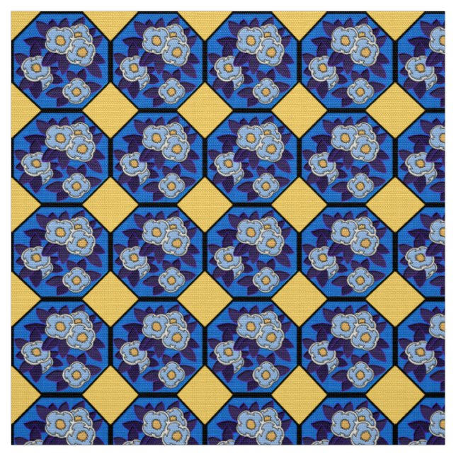 Tecido Arte Deco Húngaro Azul Real e Amarelo (Modelo)