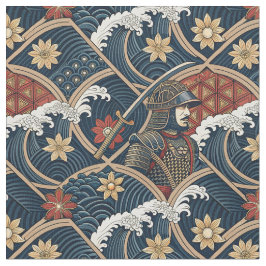Tecido Arte do Samurai Guerreiro & Padrão de Onda do Ocea