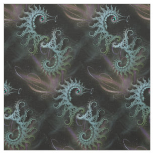 Tecido Arte dos cavalos marinhos do Fractal