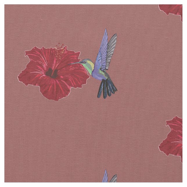 Tecido Arte floral do hibiscus dos colibris (Detalhe)