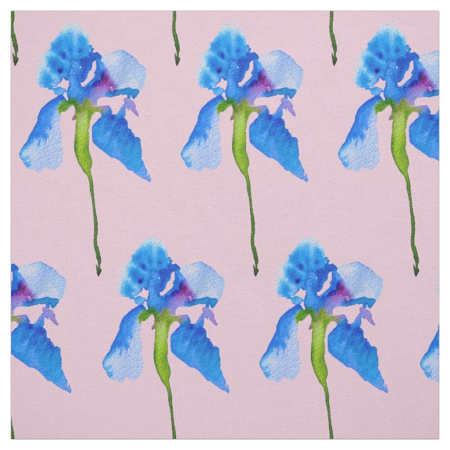 Tecido Arte floral moderna da aguarela da íris azul (Modelo)