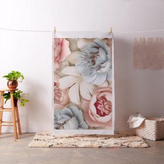Tecido Arte Floral Rosa Suave e Peônia Azul