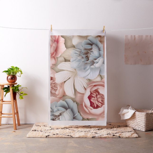 Tecido Arte Floral Rosa Suave e Peônia Azul (In Situ)