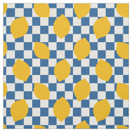 Tecido Arte Folclórica Limão em Xadrez em Dourado e Azul