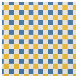 Tecido Arte Folclórica Xadrez de Limão em Dourado e Azul
