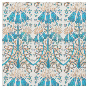 Tecido Arte Francesa Nouveau Floral Azul Botânico Branco