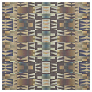 Tecido Arte Mosaica Tribal Castanho Azul Tan