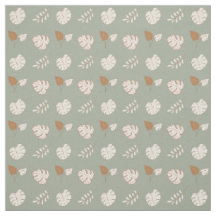 Tecido Artsy Leaf Pattern Cream Brown Sage Green