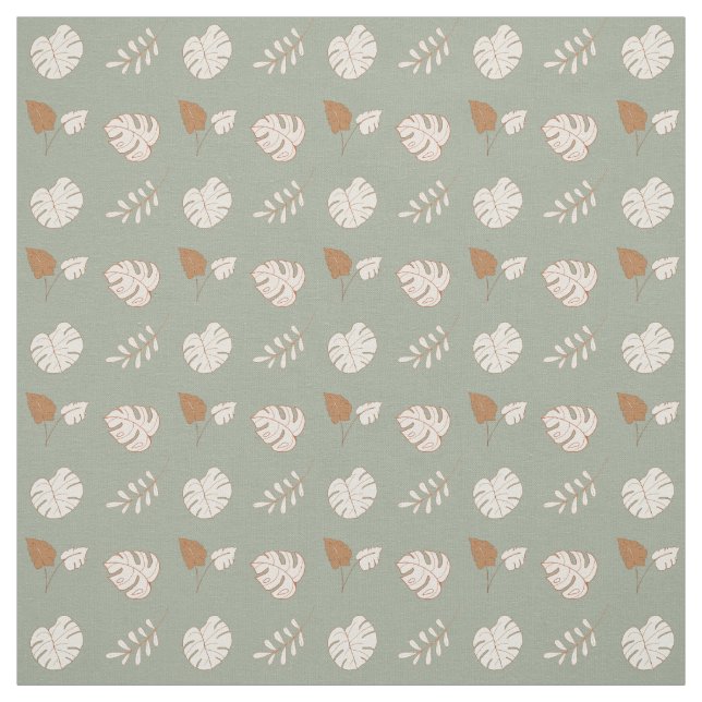 Tecido Artsy Leaf Pattern Cream Brown Sage Green (Modelo)